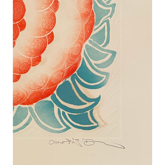 Motoi Oi Bird and Red Flower Large Modern Asian Etching For Sale - Image 4 of 4