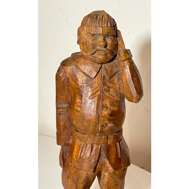 Antique 1800's Folk Art Hand Carved Wood Figural Man Sculpture Statue Figure For Sale In New York - Image 6 of 9
