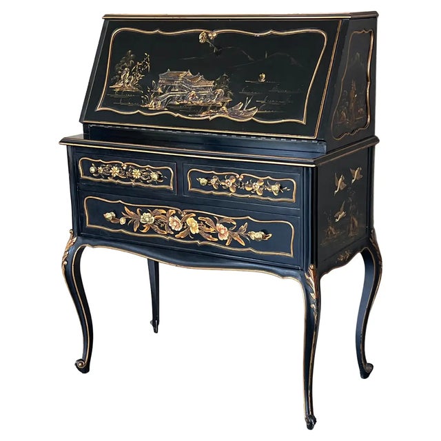 Chippendale Style Slant Top Desk in Black Lacquered Wood, Circa 1900 For Sale - Image 13 of 13