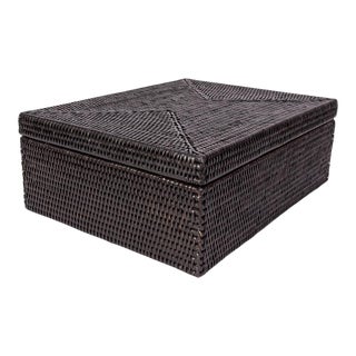 Artifacts Rattan Flat Legal File Storage Box with Lid in Tudor Black For Sale