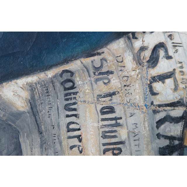 Textile Mario Russo Italian Master Oil Painting Giornale Cappello Newspaper Hat 24" For Sale - Image 7 of 12