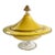 Early 20th Century Art Deco Glass Pedestal Compote or Candy Dish Yellow With Gold Trim, Fleur-De-Lis Handle For Sale