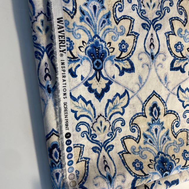 Textile 1.5 Yards of Waverly Fabric in a Blue Damask Garden Print For Sale - Image 7 of 7