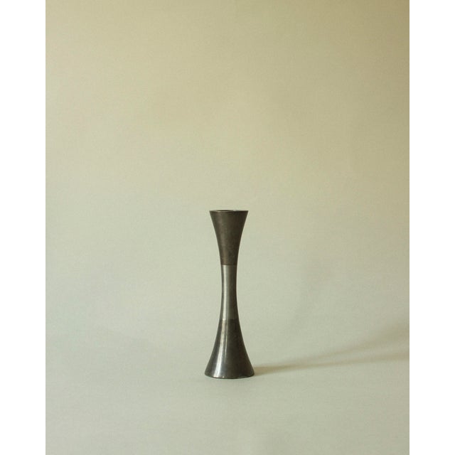 Metal Diabolo Candlesticks in Patinated and Brushed Steel, 1970s, Set of 3 For Sale - Image 7 of 11