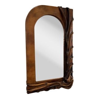 Vintage Sculpted Leather Wall Mirror For Sale