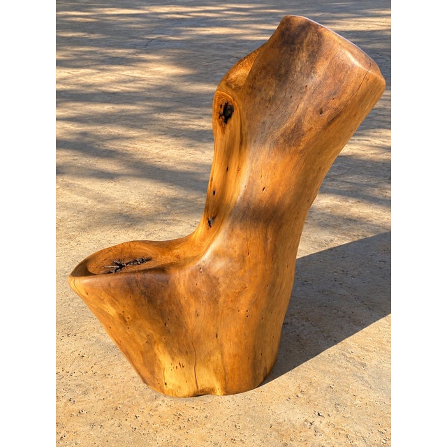 Contemporary Sculptural Hand-Carved Live-Edge Oak Chair For Sale - Image 3 of 4