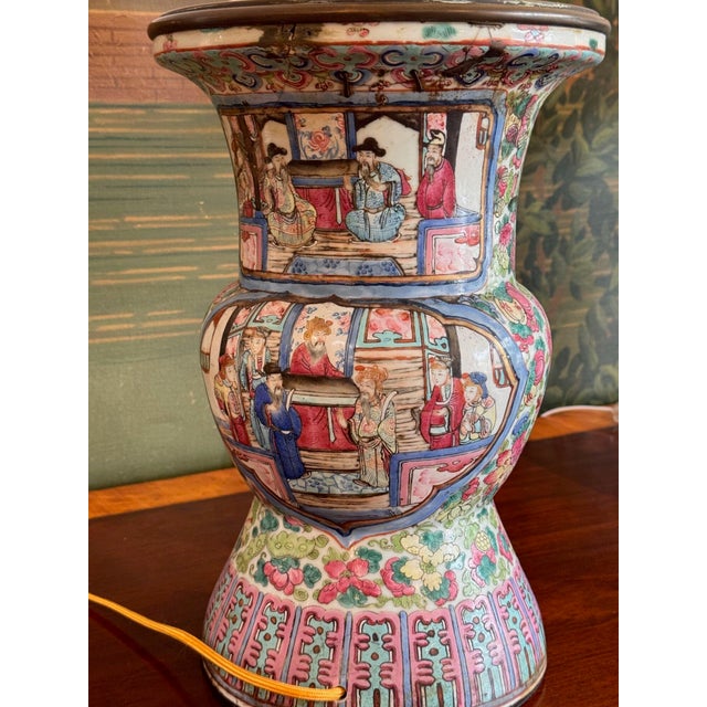 Near Pair of 19th Century Chinese Export Baluster Form Vases Fashioned Into Lamps For Sale - Image 6 of 12