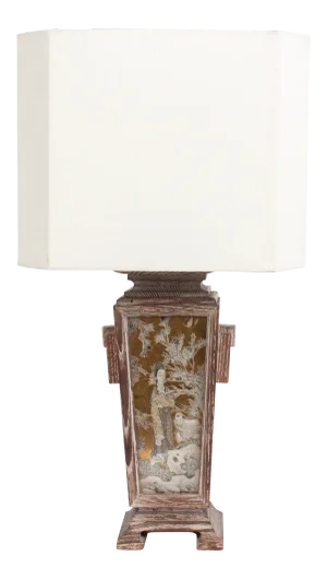 James Mont Asian Cerused Oak Lamp