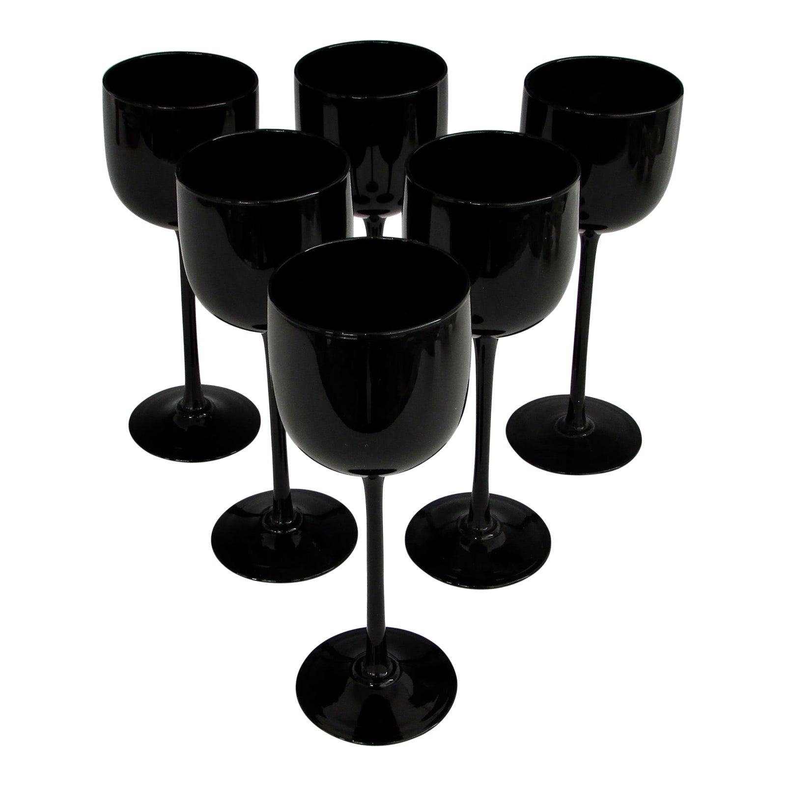 Set of Six Tall Stem Black Wine Glasses Chairish