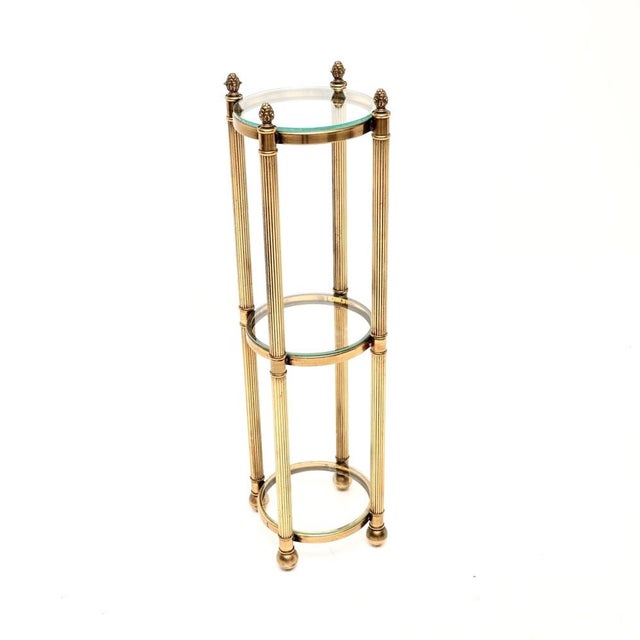 Gold Vintage French Brass and Glass 3-Tier Side Table, 1960s For Sale - Image 8 of 8