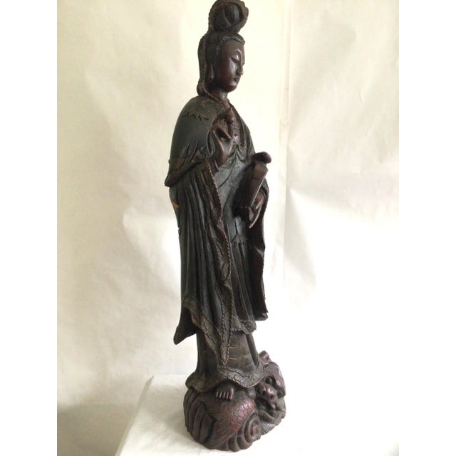 Figurative 1920s Carved Wood Guanyin Statue For Sale - Image 3 of 12