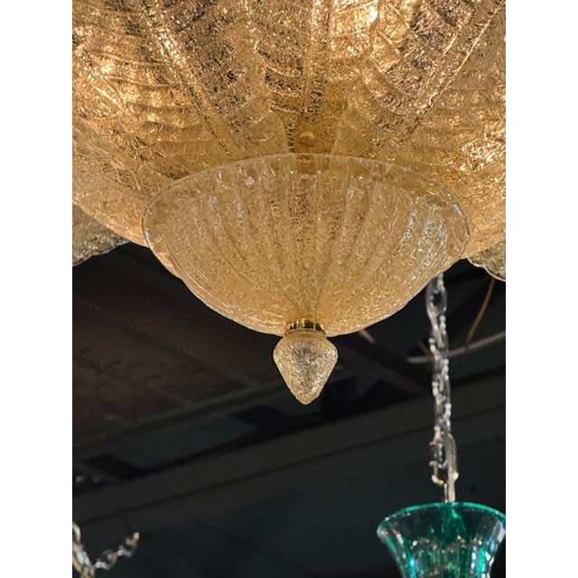 Modern Contemporary Murano Amber Granola Palm Leaf Flush Mount Chandeliers - a Pair For Sale - Image 3 of 5