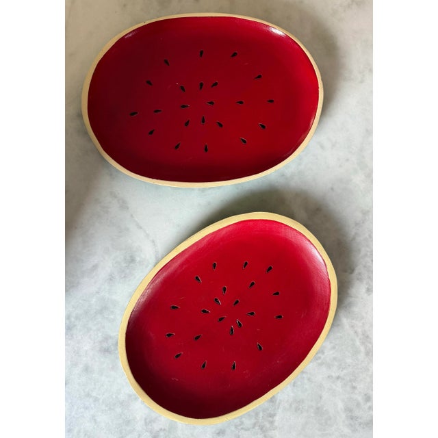 Red Vintage Handpainted Wood Watermelon Platter For Sale - Image 8 of 12
