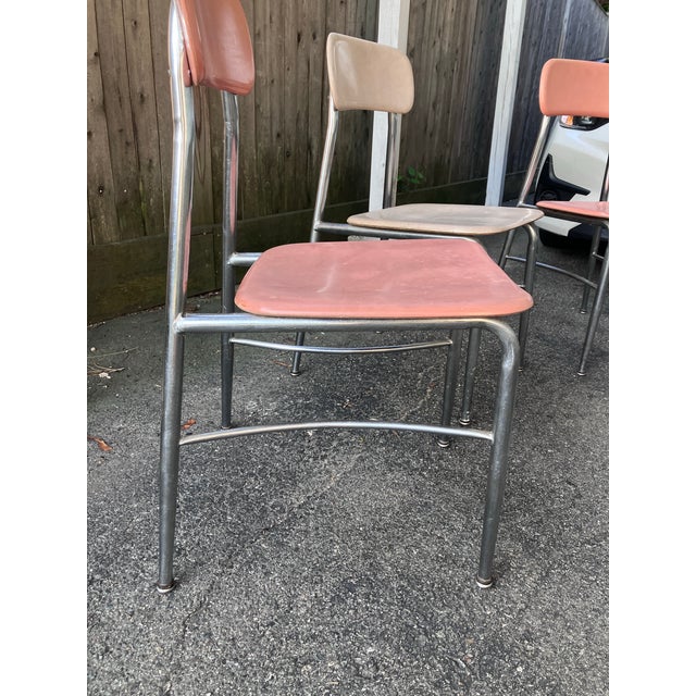 Mid-Century Modern 3 Vintage Heywood Wakefield Heywoodite Plastic and Chrome School Chairs For Sale - Image 3 of 11