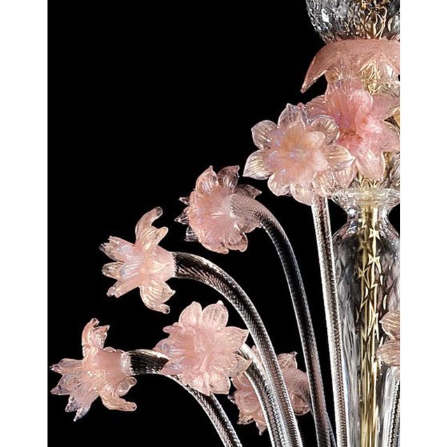 Early 21st Century Venetian Gold and Pink Floral Murano Glass Chandelier For Sale - Image 10 of 13