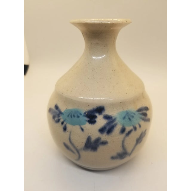 1980s Vintage Artisan Handcrafted and Handpainted Ceramic Vase With Flowers, Signed For Sale - Image 5 of 5