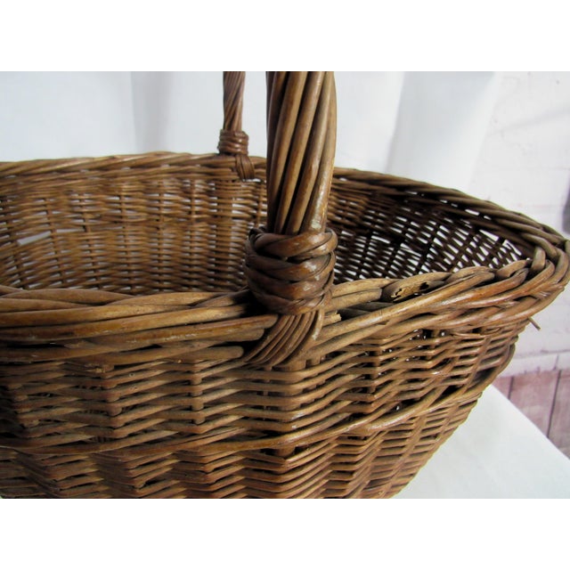 Vintage Rustic Wicker Gathering Basket With Handle For Sale - Image 12 of 14