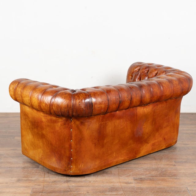 Pair of French Brown Leather Chesterfield Two Seat Loveseat Sofas For Sale - Image 16 of 16