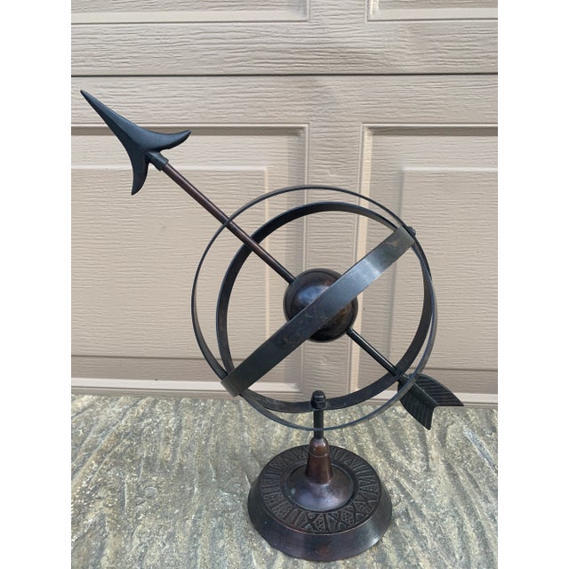 Metal Black Iron Armillary Globe Sculpture – Traditional Landscape & Garden Decor For Sale - Image 7 of 8