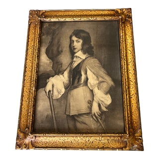 Vintage Black and White Mezzotint Portrait in Gold Frame For Sale