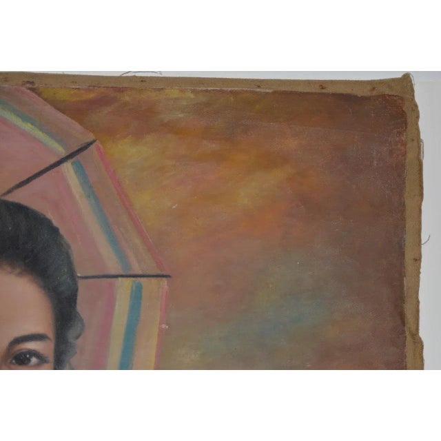 Portraiture Young Asian Woman Oil on Canvas C.1940s For Sale - Image 3 of 10
