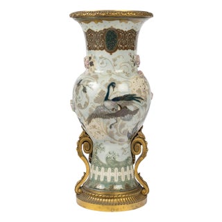 Large Enameled Porcelain Vase by Albert Damousset, Early 20th Century For Sale