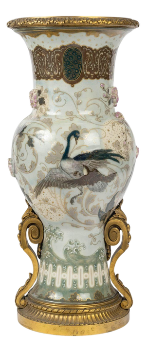 Large Enameled Porcelain Vase by Albert Damousset, Early 20th Century