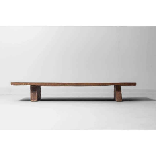 Brown Rustic Brutalist Wabi Sabi Wood Coffee Table, France, 1900s For Sale - Image 8 of 11
