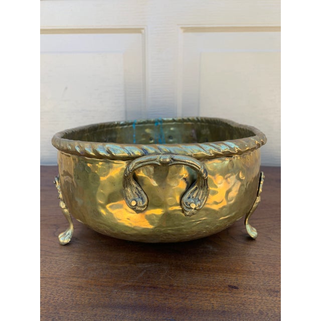 English Country Brass Oval Cachepot With Paw Feet For Sale - Image 10 of 11