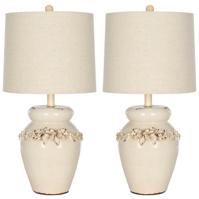 Textile 24 Inch H Vase Table Lamp in Cream - a Pair For Sale - Image 7 of 7