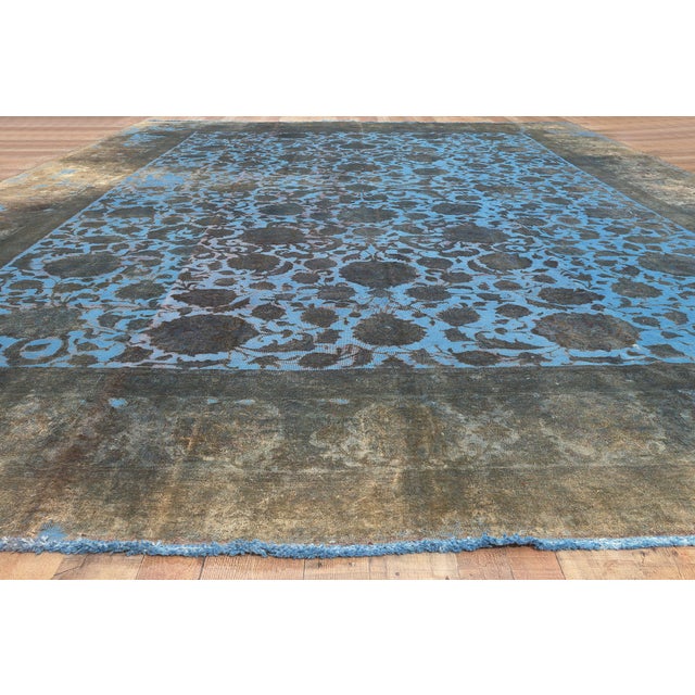 Blue Vintage Persian Overdyed Wool & Silk Rug, 13'00 X 18'08 For Sale - Image 8 of 9