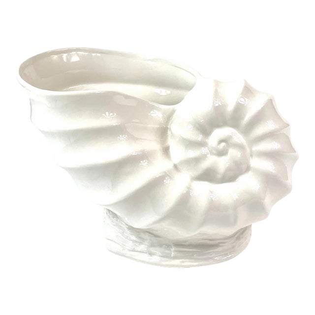 Vintage Large Italian Glazed Ceramic Nautilus Shell Planter / Cachepot / Wine Cooler / Champagne Bucket For Sale