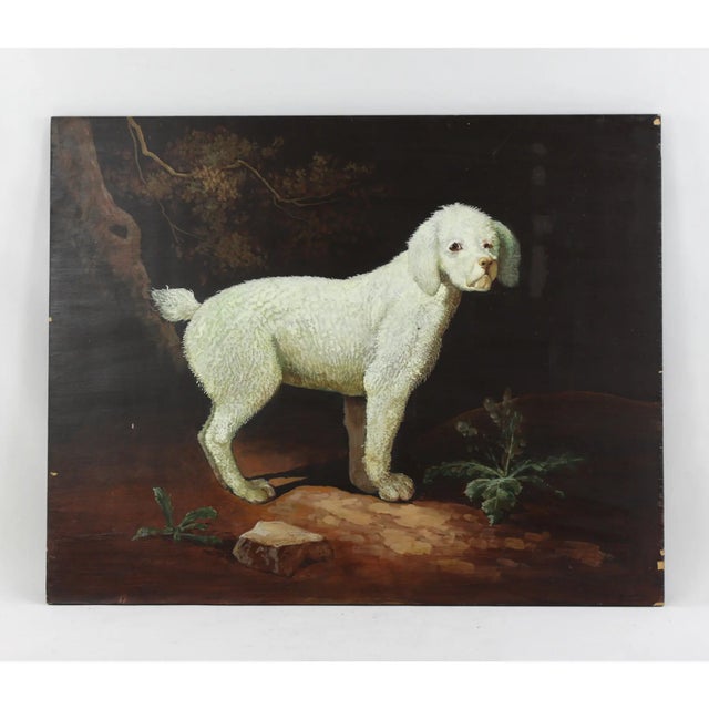 Coffee Oil Painting on Wood Panel of a Poodle in the Meadow For Sale - Image 8 of 9