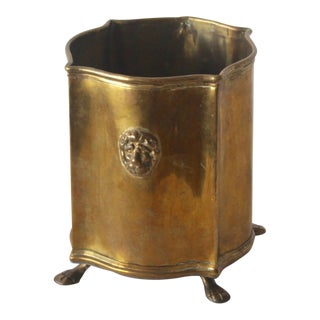Vintage English Style Brass Lion Head Paw Footed Planter For Sale