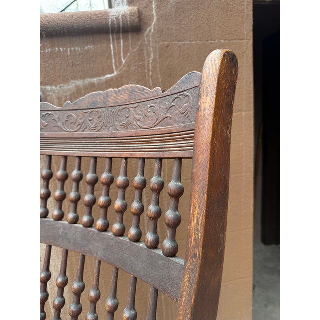 Brown Early 20th/Late 19th Century Victorian Rocking Chair With Spindle Back and Cane Seat For Sale - Image 8 of 12