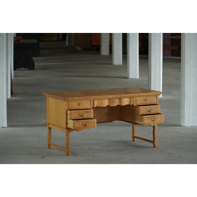 Wood Mid-Century Modern Danish Freestanding Oak Writing Desk by Henning Kjærnulf, 1960 For Sale - Image 7 of 18
