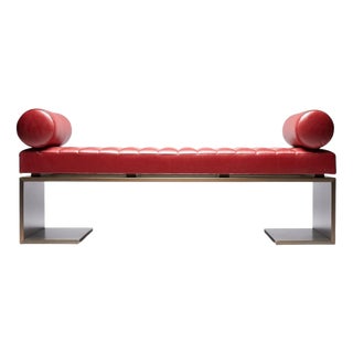 Kimani Bronze Leather Bench with Cushions by Reda Amalou Design For Sale