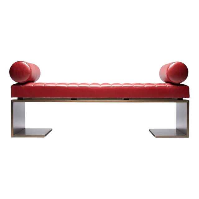 Kimani Bronze Leather Bench with Cushions by Reda Amalou Design For Sale