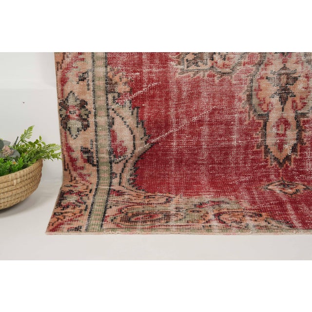 1970s Vintage Turkish Handmade Wool Cotton Red Area Rug For Sale In San Francisco - Image 6 of 12