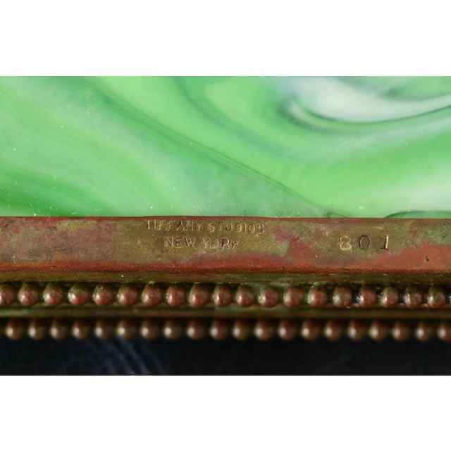 Tiffany Studios New York Pine Needle Pattern Bronze and Favrile Slag Glass Stamp Box For Sale - Image 10 of 12