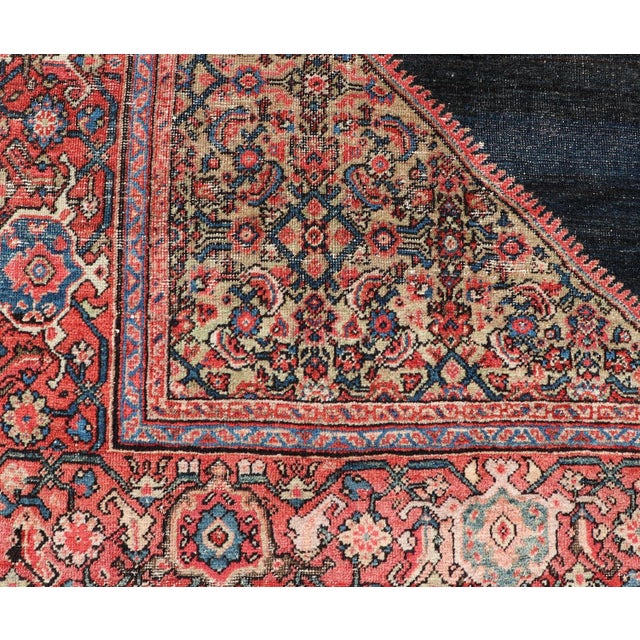 Textile Antique Persian Sultanabad Rug With Medallion on a Navy Blue Field For Sale - Image 7 of 15