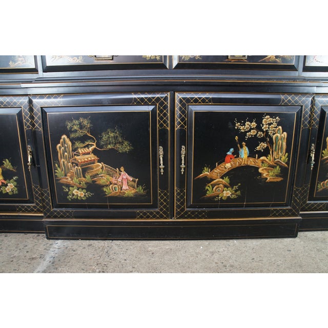 Mid 20th Century Union National Lacquered Chinoiserie Breakfront China Display Curio Cabinet 90", Attributed For Sale - Image 13 of 18
