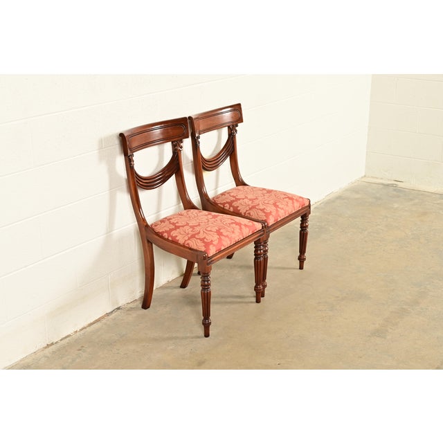 Baker Furniture Company Baker Furniture Style English Regency Carved Mahogany Side Chairs or Dining Chairs, Pair For Sale - Image 4 of 13