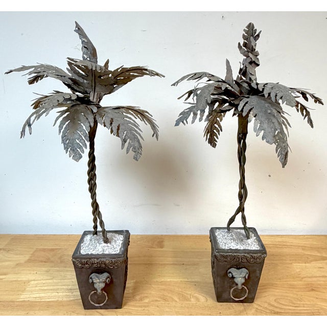 Pair Neoclassical Style Tole Palm Tree Topiaries, Attributed to Maitland-Smith For Sale - Image 10 of 13