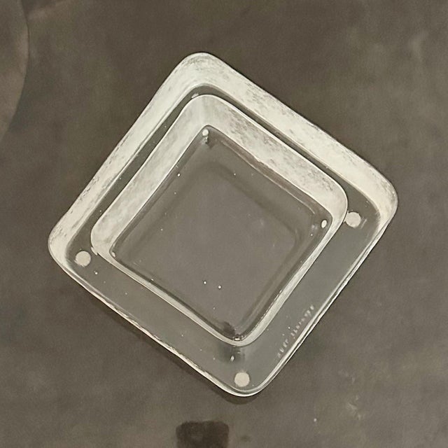 Glass Signed Karl Springer Square White Venetian Scavo Glass Catchall Bowl, 1980s For Sale - Image 7 of 10