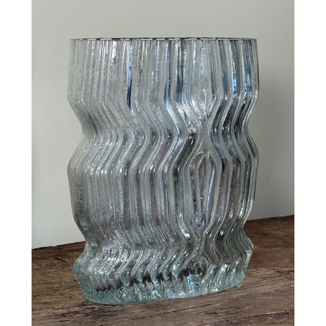 Rosenthal Vintage Martin Freyer for Rosenthal Studio 'Striated Series' Textured Clear Glass Vase Sculptural Modernist Form For Sale - Image 4 of 11