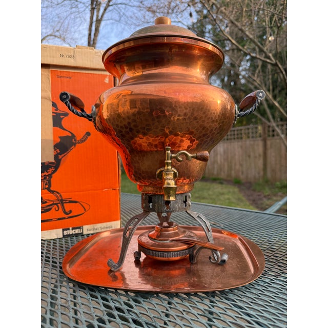 Vintage 1960s Stöckli Swiss Copper Samovar With Burner and Original Box For Sale - Image 4 of 17