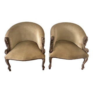 Vintage Late 20th Century Faux Rope Knot and Tassel Chairs With Mohair Upholstery - A Pair For Sale