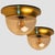 1 of the 2 round amber glass wall lights/flush mounts in the style of Limburg around 1960 in Europe, Germany. The hand-...