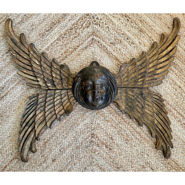 Early 20th Century Antique Carved Gilt Wood Angel Overdoor Wall Appliqué For Sale - Image 5 of 12